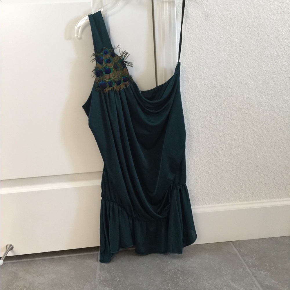 Peacock feather one shoulder top